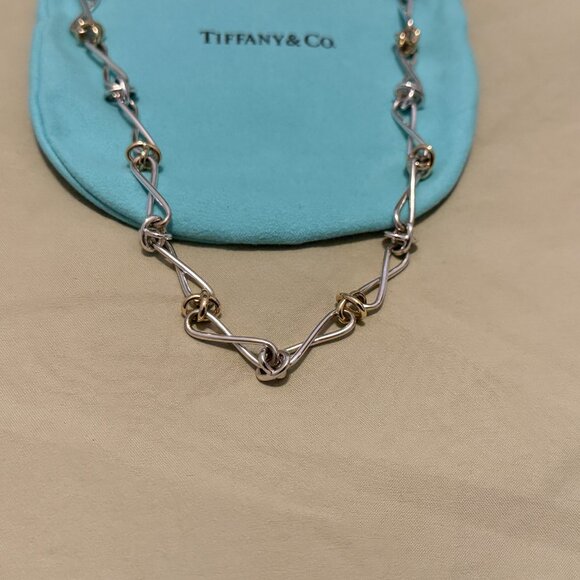 Rare TIFFANY & CO. x Paloma Picasso Silver 18k Infinity X Necklace - Picture 10 of 15